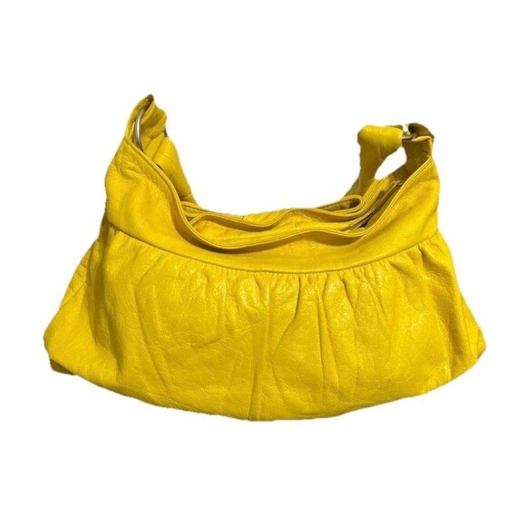 Morelle Yellow Leather Shoulder Bag Bow Accent Slouchy Hobo Bag Purse EUC - Picture 2 of 11